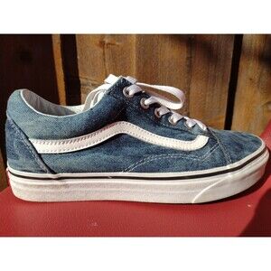 VANS Off The Wall jeans Womens Sz 7.5 Blue White Canvas Skateboard Sneakers
